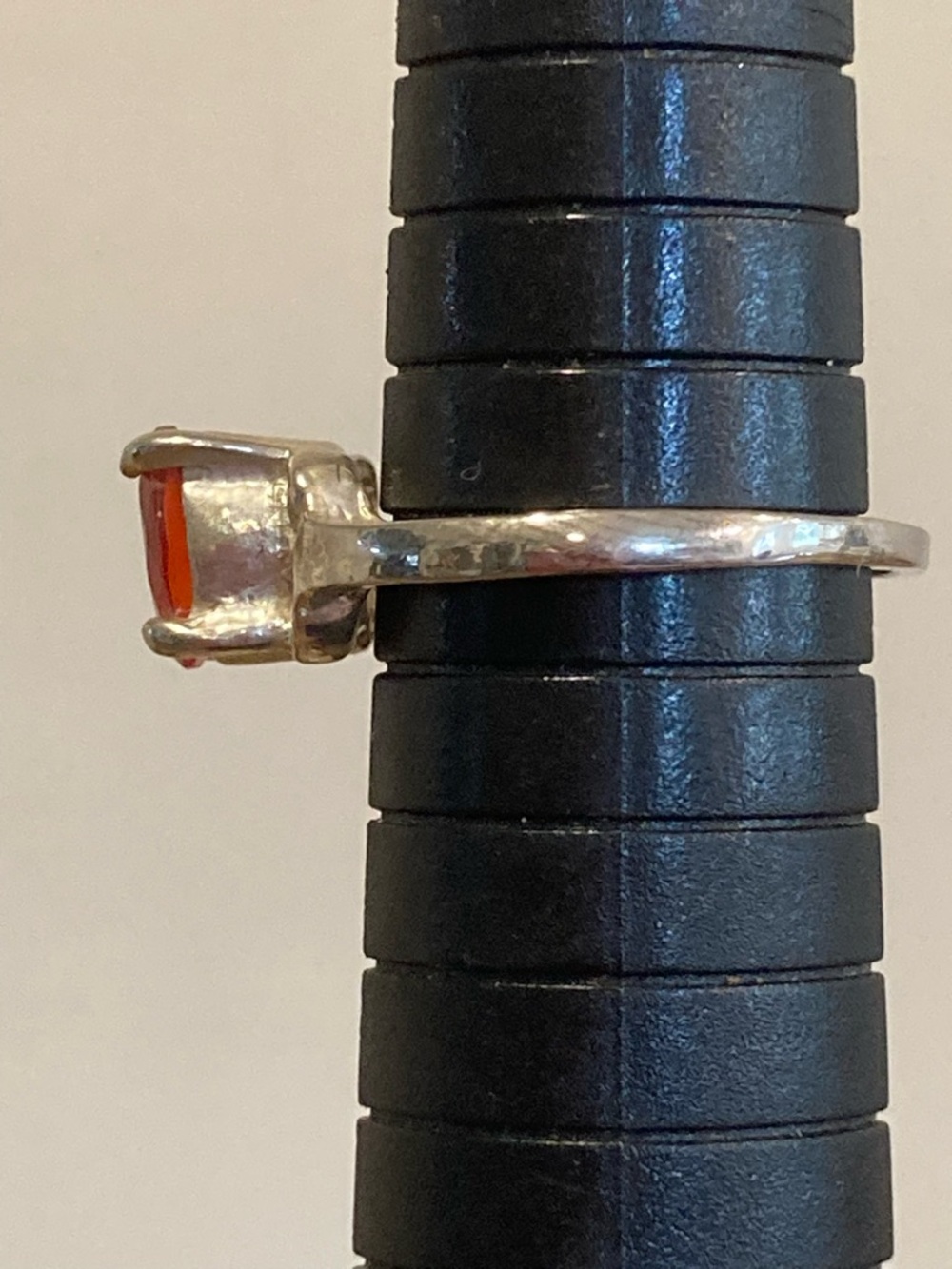 Sterling Silver 925 Orange Red Faceted Gemstone Ring Size 7 - Picture 11 of 13